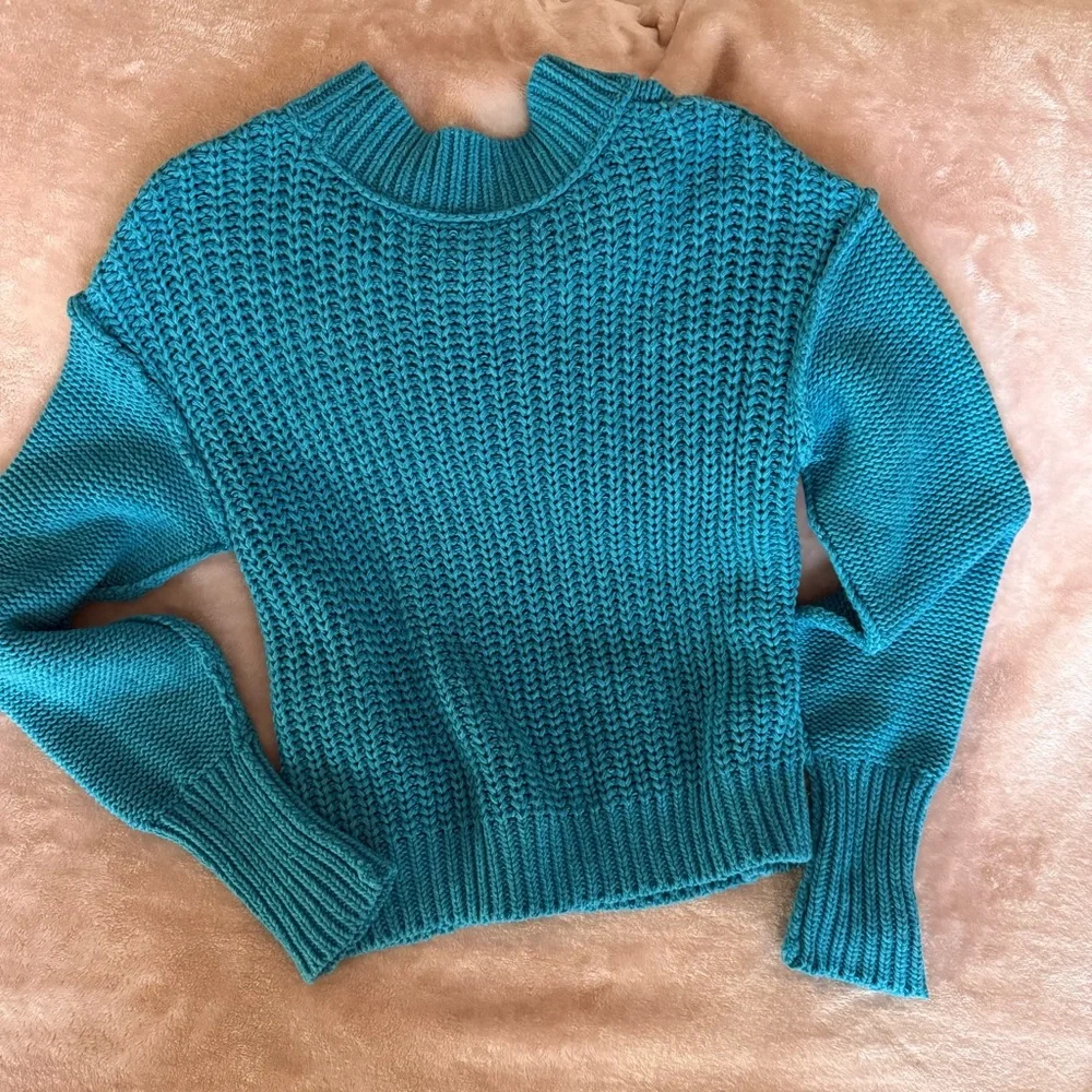 Free People Bell Song Pullover Sweater Teal Blue - Size S